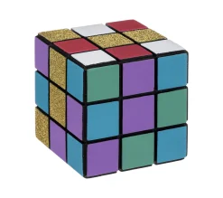 Fashion FEERIC LIGHTS AND CHRISTMAS Objet Déco Cube Colore En Bois Avec Paillettes Dorees 9 X 9 Cm