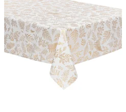 Flash Sale FEERIC LIGHTS AND CHRISTMAS Nappe Anti-Taches Blanche Imprime Feuillage Dore 140 X 360 Cm