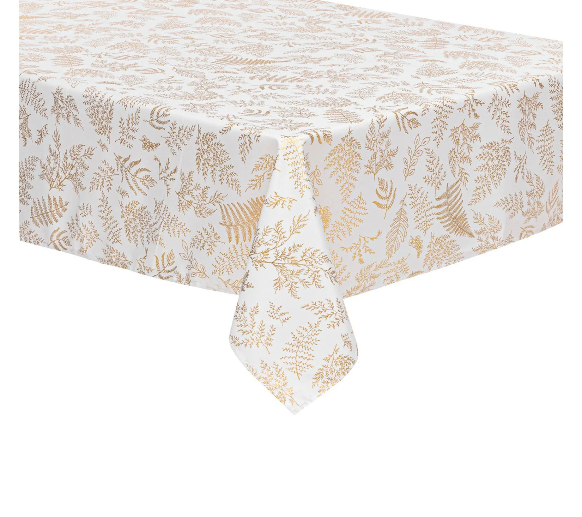 Flash Sale FEERIC LIGHTS AND CHRISTMAS Nappe Anti-Taches Blanche Imprime Feuillage Dore 140 X 360 Cm
