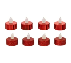 Clearance FEERIC LIGHTS AND CHRISTMAS Set 8 Bougies Lumineuses A Led Rouge Metallise Et Paillete D 4 Cm