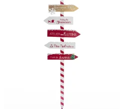Best FEERIC LIGHTS AND CHRISTMAS Déco De Noël Pancarte En Bois Rouge Et Blanc Enneige H 120 Cm