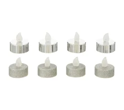 Hot FEERIC LIGHTS AND CHRISTMAS Set 8 Bougies Lumineuses A Led Argent Metallise Et Paillete D 4 Cm