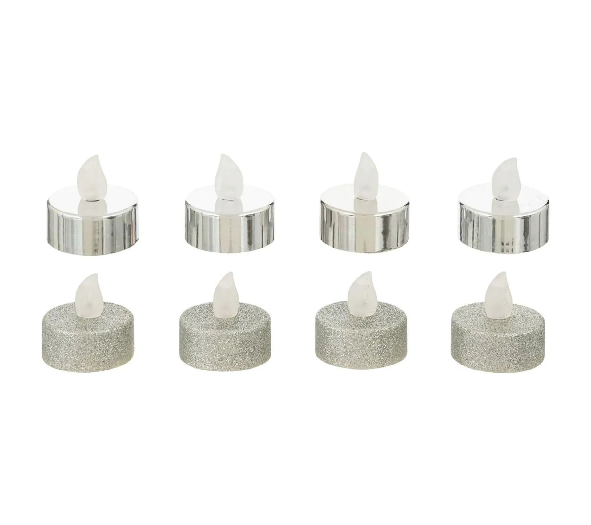 Hot FEERIC LIGHTS AND CHRISTMAS Set 8 Bougies Lumineuses A Led Argent Metallise Et Paillete D 4 Cm
