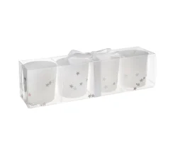 Best Sale FEERIC LIGHTS AND CHRISTMAS Lot De 4 Bougies Votive Blanc Etoiles Et Paillettes D 4 Cm