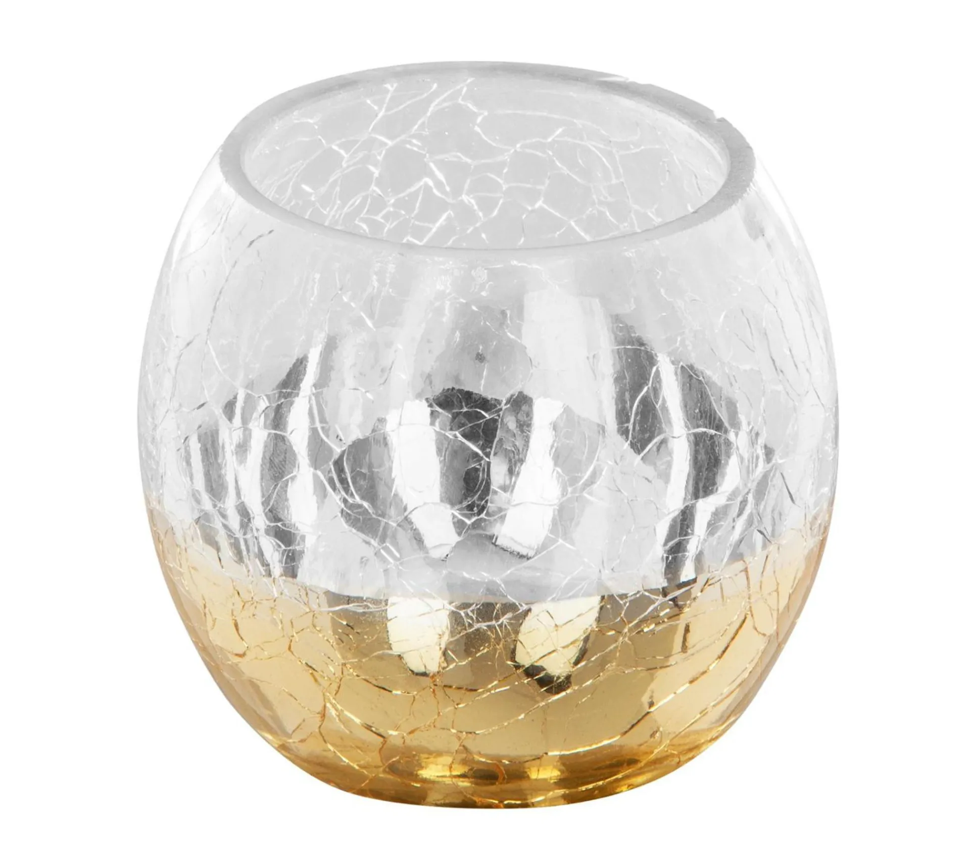 Best FEERIC LIGHTS AND CHRISTMAS Bougeoir Photophore En Verre Craquele Transparent Et Or D 8 Cm