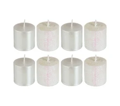 Clearance FEERIC LIGHTS AND CHRISTMAS Lot De 8 Bougies Votive Metallise Et Paillete Blanc D 4 Cm