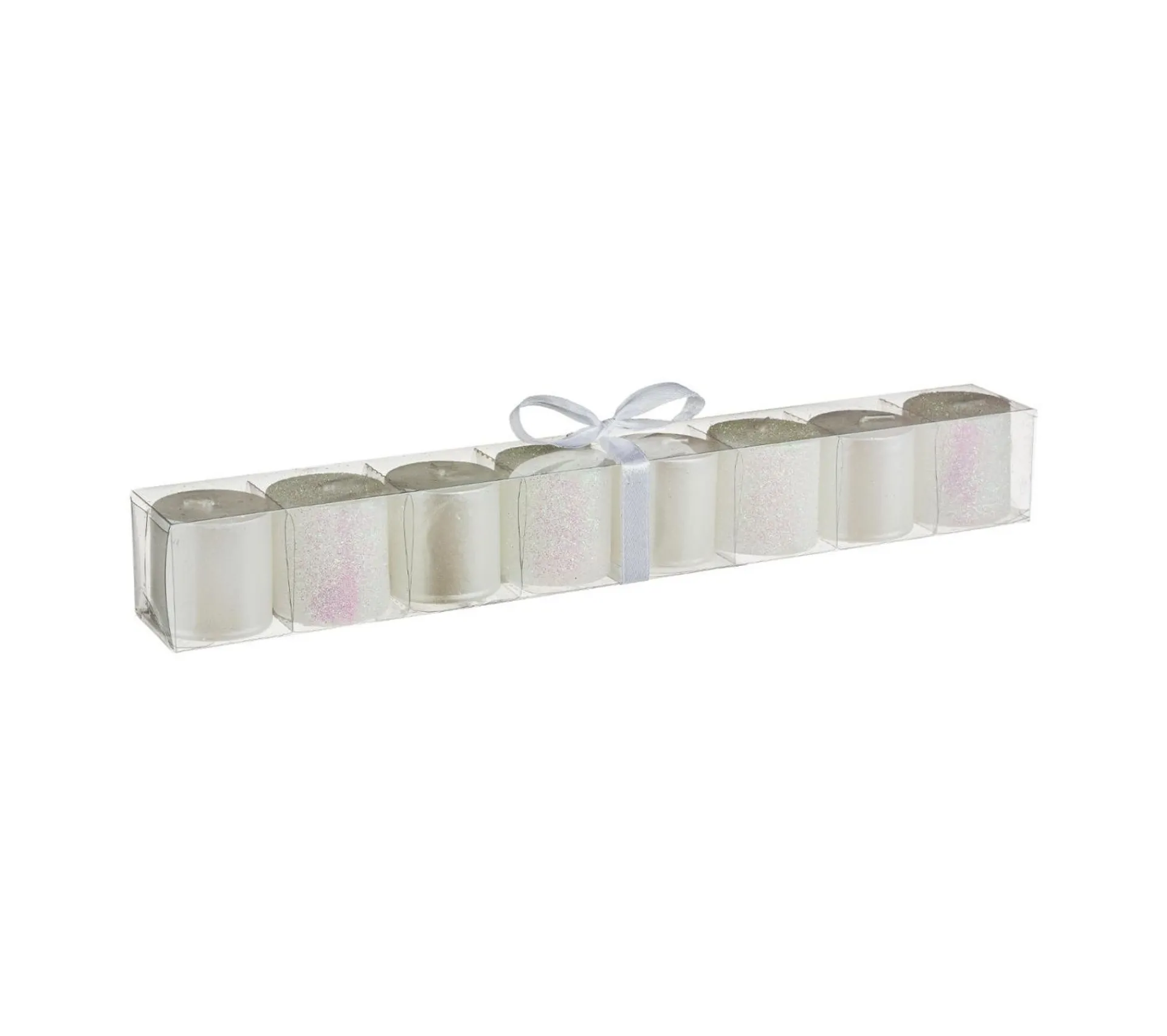 Clearance FEERIC LIGHTS AND CHRISTMAS Lot De 8 Bougies Votive Metallise Et Paillete Blanc D 4 Cm