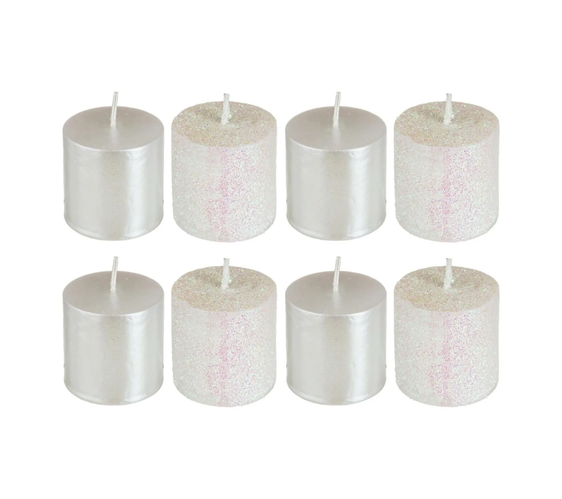 Clearance FEERIC LIGHTS AND CHRISTMAS Lot De 8 Bougies Votive Metallise Et Paillete Blanc D 4 Cm