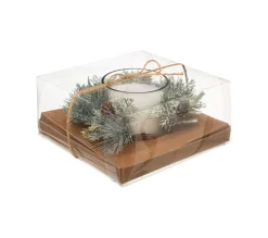 Store FEERIC LIGHTS AND CHRISTMAS Bougie Blanche Parfumee Centre De Table Pot En Verre Avec Déco Feuillage 270 G