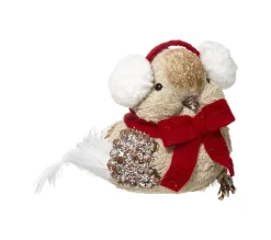 Store FEERIC LIGHTS AND CHRISTMAS Déco De Noël Oiseau Beige Avec Cache Oreilles H 31 Cm