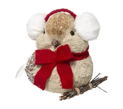 Store FEERIC LIGHTS AND CHRISTMAS Déco De Noël Oiseau Beige Avec Cache Oreilles H 31 Cm