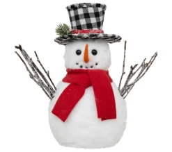 Best Sale FEERIC LIGHTS AND CHRISTMAS Déco De Noël Bonhomme De Neige Avec Chapeau A Carreaux 24 X 14 X H 27 Cm