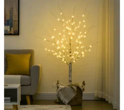 HOMCOM Sapin Et Accessoire^ Arbre Lumineux Led Bouleau H. 150 Cm 96 Leds Blanc Chaud
