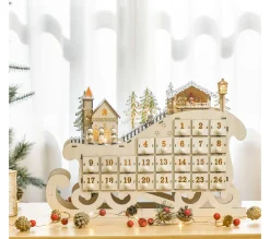Online HOMCOM Calendrier De L'Avent Led Traineau Blanc Chaud 24 Tiroirs Beige