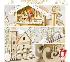 Online HOMCOM Calendrier De L'Avent Led Traineau Blanc Chaud 24 Tiroirs Beige
