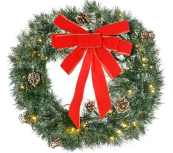 Discount HOMCOM Couronne De Noël Artificielle Lumineuse 60 Cm 50 Led Avec Décoration