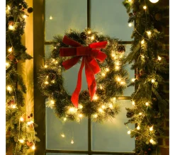 Discount HOMCOM Couronne De Noël Artificielle Lumineuse 60 Cm 50 Led Avec Décoration