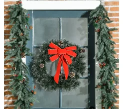 Discount HOMCOM Couronne De Noël Artificielle Lumineuse 60 Cm 50 Led Avec Décoration