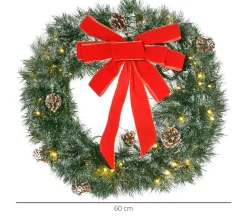Discount HOMCOM Couronne De Noël Artificielle Lumineuse 60 Cm 50 Led Avec Décoration