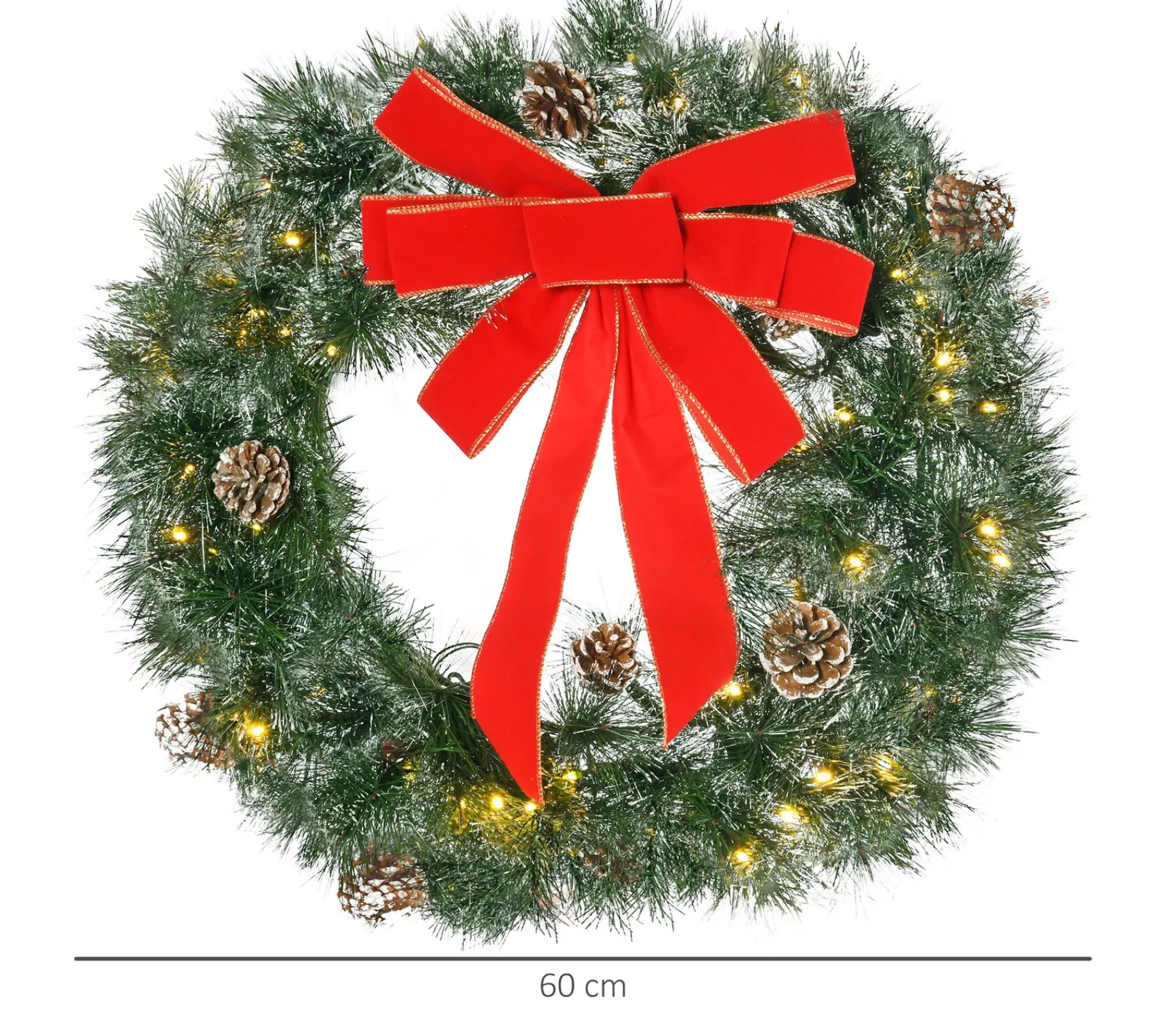 Discount HOMCOM Couronne De Noël Artificielle Lumineuse 60 Cm 50 Led Avec Décoration