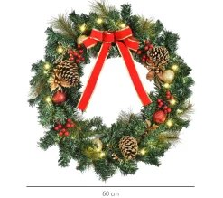 Shop HOMCOM Couronne De Noël Artificielle Lumineuse O 60 Cm 20 Led Avec Décoration