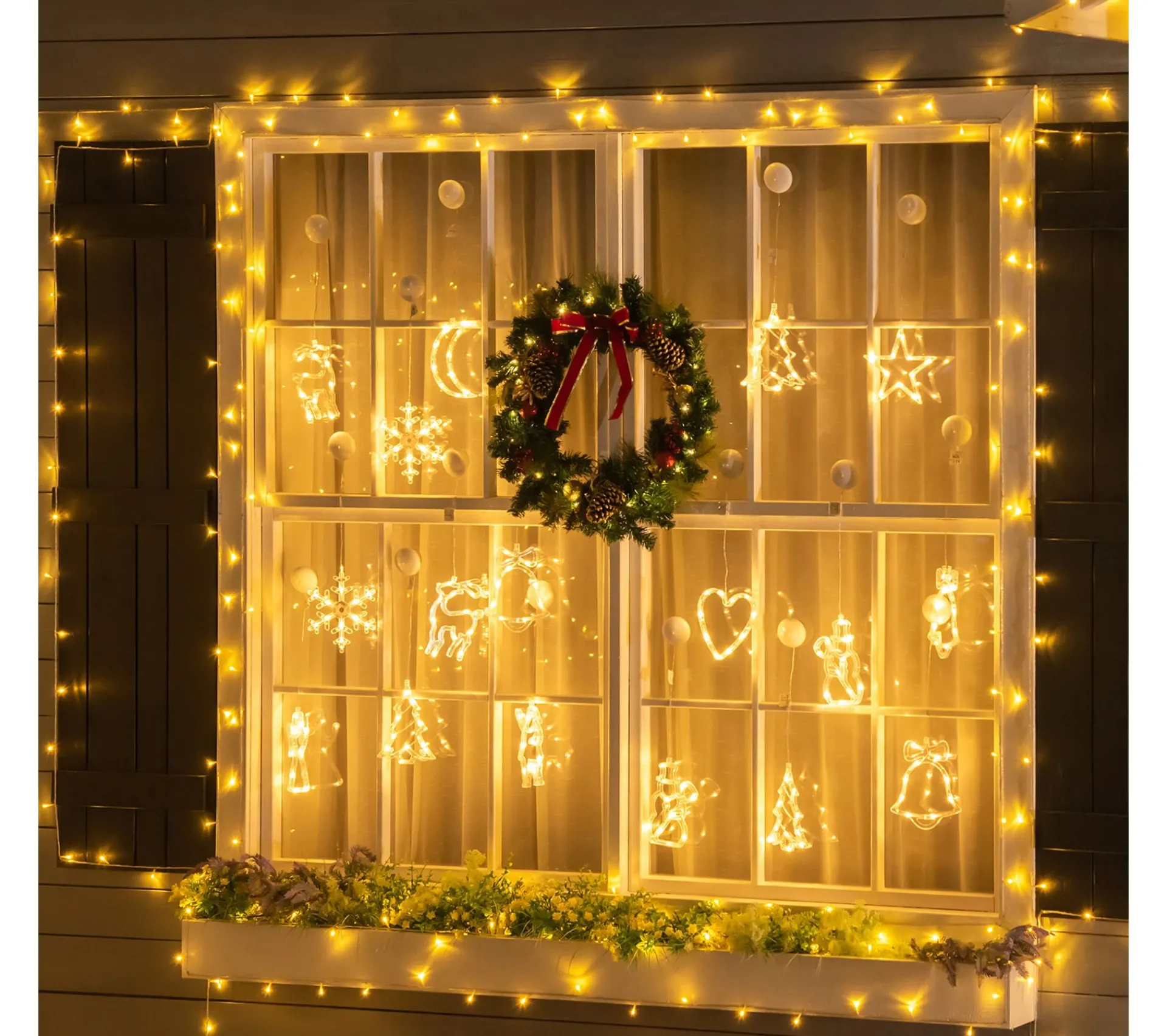 Online HOMCOM Décoration Lumineuse Led De Noël Pour Fenetre - 18 Pieces Avec Ventouses - Blanc Chaud
