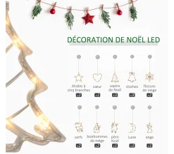 Online HOMCOM Décoration Lumineuse Led De Noël Pour Fenetre - 18 Pieces Avec Ventouses - Blanc Chaud