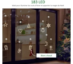 Online HOMCOM Décoration Lumineuse Led De Noël Pour Fenetre - 18 Pieces Avec Ventouses - Blanc Chaud
