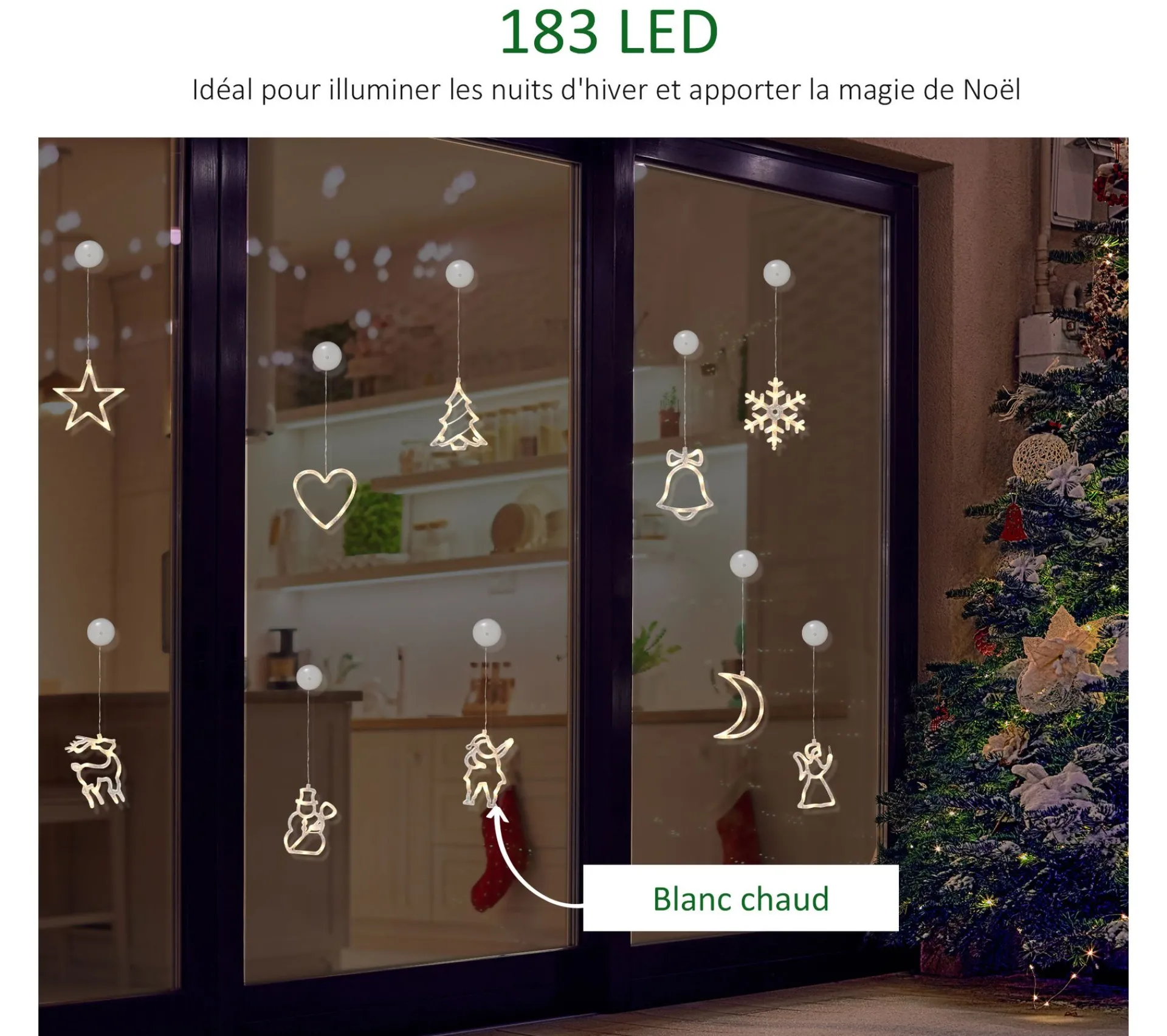 Online HOMCOM Décoration Lumineuse Led De Noël Pour Fenetre - 18 Pieces Avec Ventouses - Blanc Chaud