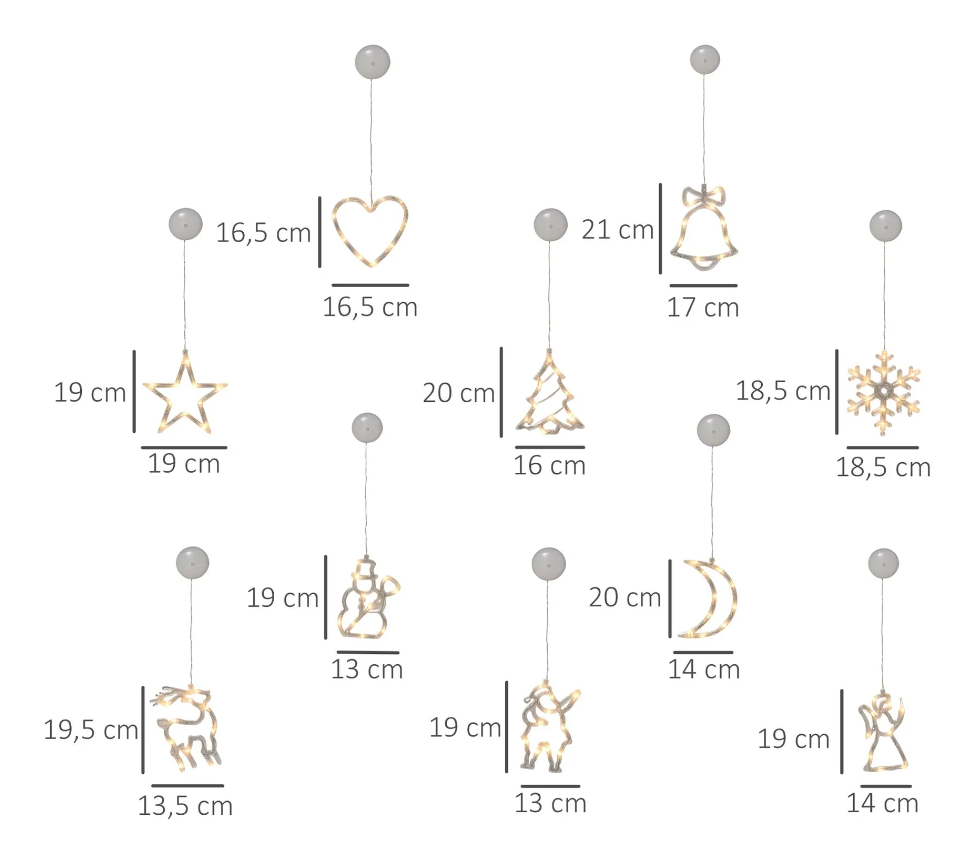 Online HOMCOM Décoration Lumineuse Led De Noël Pour Fenetre - 18 Pieces Avec Ventouses - Blanc Chaud