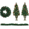 Cheap HOMCOM Lot De 4 Décorations De Noël Led - Couronne, Guirlande, 2 Sapins Avec Pots