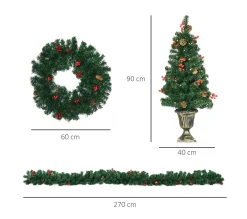 Cheap HOMCOM Lot De 4 Décorations De Noël Led - Couronne, Guirlande, 2 Sapins Avec Pots