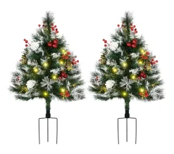 HOMCOM Sapin Et Accessoire^ Lot De 2 Sapins Lumineux Led Décores H. 78 Cm Aspect Enneige