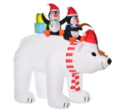 New HOMCOM Ours Polaire Gonflable Led De Noël Avec Pingouins