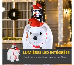 New HOMCOM Ours Polaire Gonflable Led De Noël Avec Pingouins