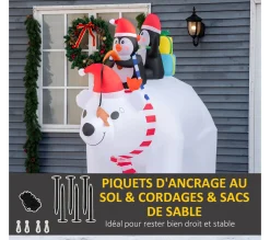 New HOMCOM Ours Polaire Gonflable Led De Noël Avec Pingouins