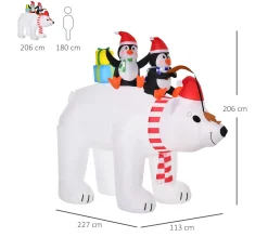 New HOMCOM Ours Polaire Gonflable Led De Noël Avec Pingouins