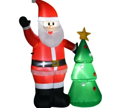 Sale HOMCOM Pere Noël Gonflable Led 1,5H M Avec Sapin Polyester Impermeable Rouge Vert