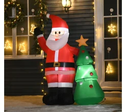 Sale HOMCOM Pere Noël Gonflable Led 1,5H M Avec Sapin Polyester Impermeable Rouge Vert