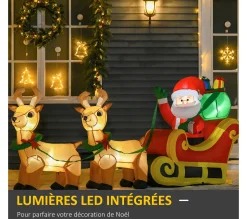 Cheap HOMCOM Pere Noël Gonflable Led Avec Traineau, Rennes, Hotte Polyester Impermeable