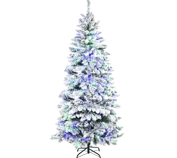HOMCOM Sapin Et Accessoire^ Sapin De Noël Artificiel Enneige Lumineux Led Multicolore