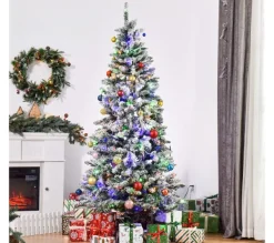 HOMCOM Sapin Et Accessoire^ Sapin De Noël Artificiel Enneige Lumineux Led Multicolore