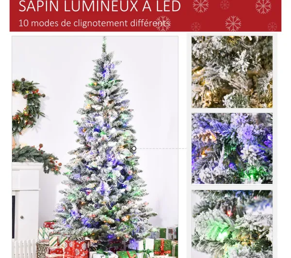 HOMCOM Sapin Et Accessoire^ Sapin De Noël Artificiel Enneige Lumineux Led Multicolore