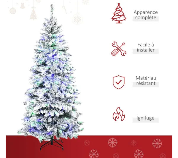HOMCOM Sapin Et Accessoire^ Sapin De Noël Artificiel Enneige Lumineux Led Multicolore