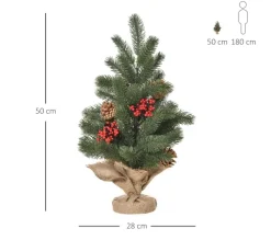 HOMCOM Sapin Et Accessoire^ Sapin De Noël Artificiel De Table Bureau H. 50 Cm Avec Décorations