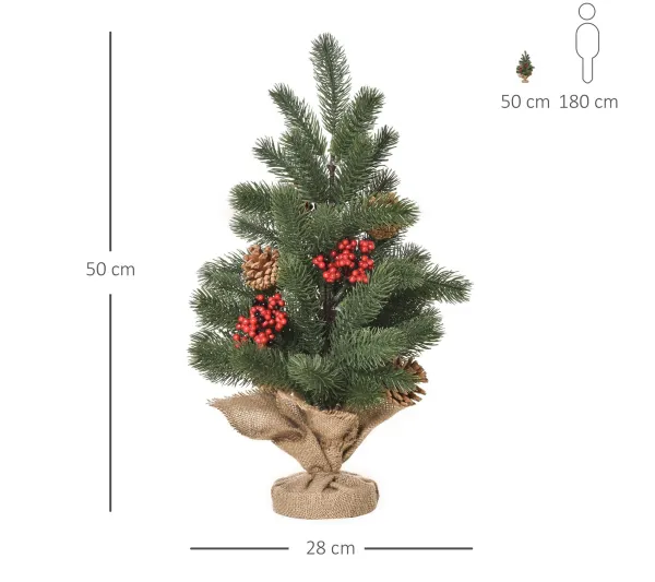HOMCOM Sapin Et Accessoire^ Sapin De Noël Artificiel De Table Bureau H. 50 Cm Avec Décorations