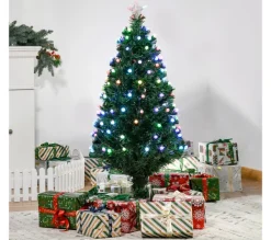 HOMCOM Sapin Et Accessoire^ Sapin De Noël Artificiel Lumineux Led Fibre Optique Multicolore