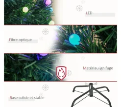 HOMCOM Sapin Et Accessoire^ Sapin De Noël Artificiel Lumineux Led Fibre Optique Multicolore