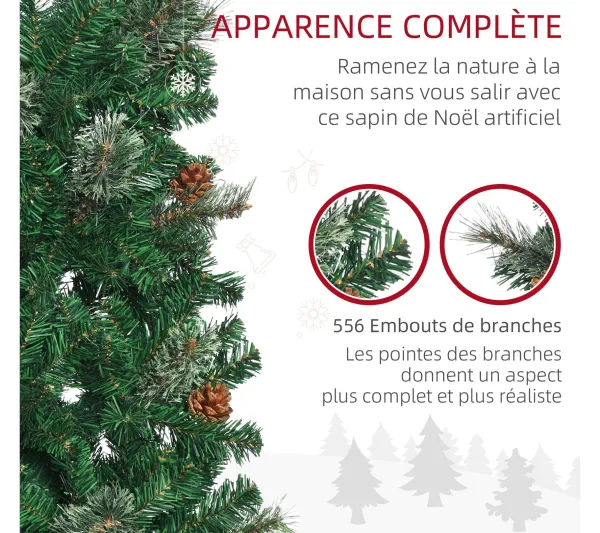 HOMCOM Sapin Et Accessoire^ Sapin De Noël Artificiel 556 Branches 42 Pommes De Pin Inclus