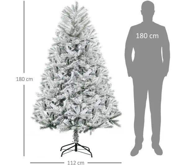 HOMCOM Sapin Et Accessoire^ Sapin De Noël Artificiel Enneige 112 X 180H Cm 521 Branches Pines Imitation Nordmann
